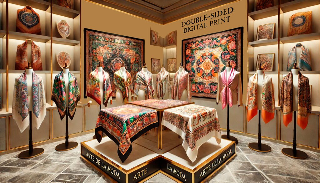 Double sided silk scarf prints showroom